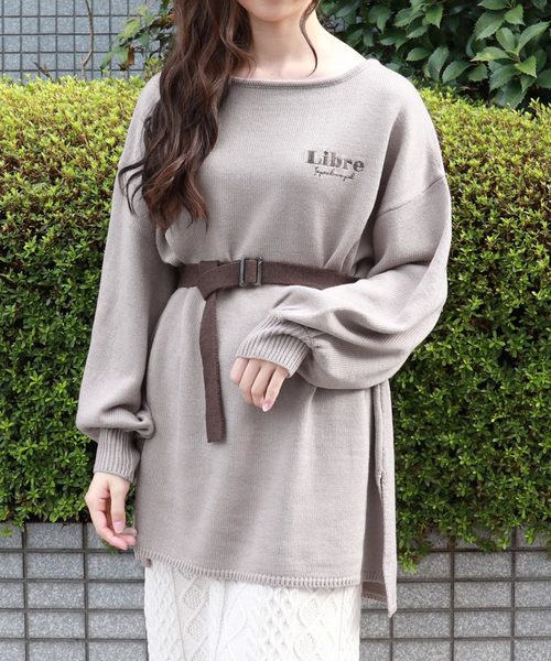 PairPair(ペアペア)の「胸刺繍ミラノリブニット配色ベルト付きチュニック(ニット/セーター・レディース・ブラウン系その他/モカ・FREE)」の1枚目の写真