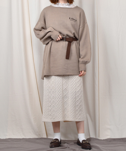 PairPair(ペアペア)の「胸刺繍ミラノリブニット配色ベルト付きチュニック(ニット/セーター・レディース・ブラウン系その他/モカ・FREE)」の4枚目の写真