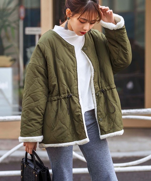 GeeRA(ジーラ)の「【WEB限定】キルティング&ボアリバーシブルコート(その他アウター)」|カーキ