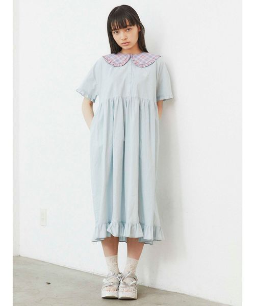 merry jenny（メリージェニー）の「チェックフリルカラーワンピース（ワンピース・レディース・ピンク/ライトブルー/ベージュ・FREE）」の3枚目の写真