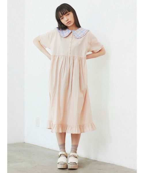merry jenny（メリージェニー）の「チェックフリルカラーワンピース（ワンピース・レディース・ピンク/ライトブルー/ベージュ・FREE）」の4枚目の写真