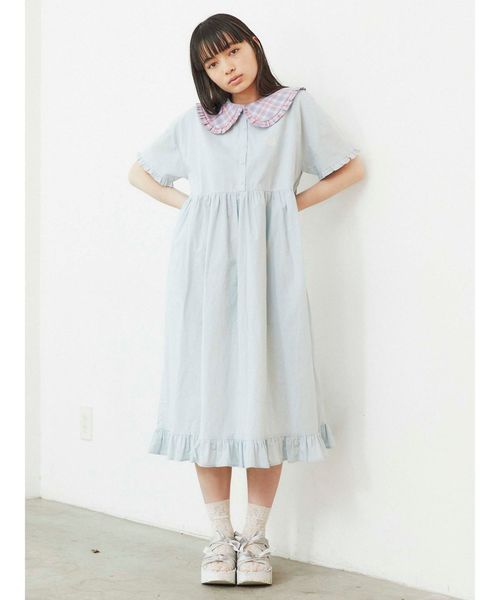 merry jenny（メリージェニー）の「チェックフリルカラーワンピース（ワンピース・レディース・ピンク/ライトブルー/ベージュ・FREE）」の7枚目の写真