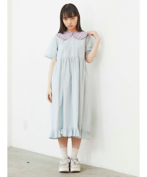merry jenny（メリージェニー）の「チェックフリルカラーワンピース（ワンピース・レディース・ピンク/ライトブルー/ベージュ・FREE）」の8枚目の写真