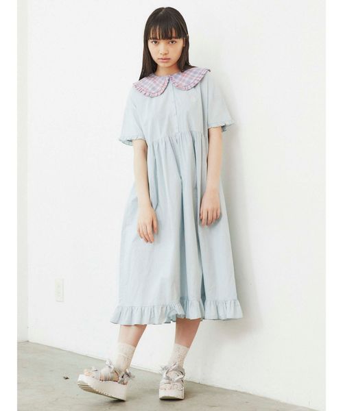merry jenny（メリージェニー）の「チェックフリルカラーワンピース（ワンピース・レディース・ピンク/ライトブルー/ベージュ・FREE）」の11枚目の写真