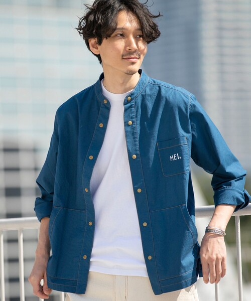 MEI（メイ）の「MEI（メイ）別注ストレッチオックススナップボタンバンドカラーシャツ(その他⇒WEB限定カラー)（シャツ/ブラウス・メンズ・ベージュ/ネイビー/その他1・LARGE/MEDIUM/SMALL/X-LARGE）」の5枚目の写真