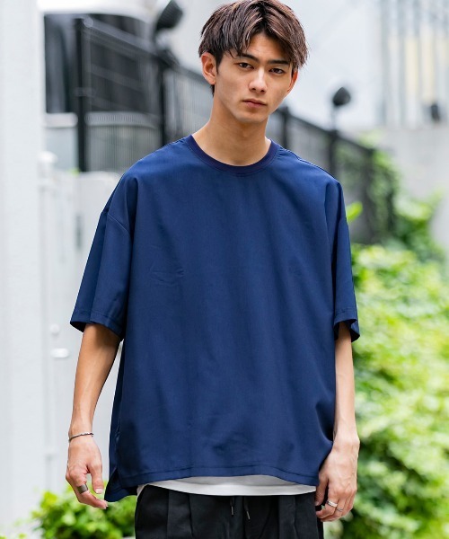 Beno（ビーノ）の「ソフトジョーゼット / リラクシング ルーズシルエット レイヤード TEE（Tシャツ/カットソー・メンズ・カーキ/ライトグレー/ブルー/ネイビー/ブラック・M/L）」の10枚目の写真