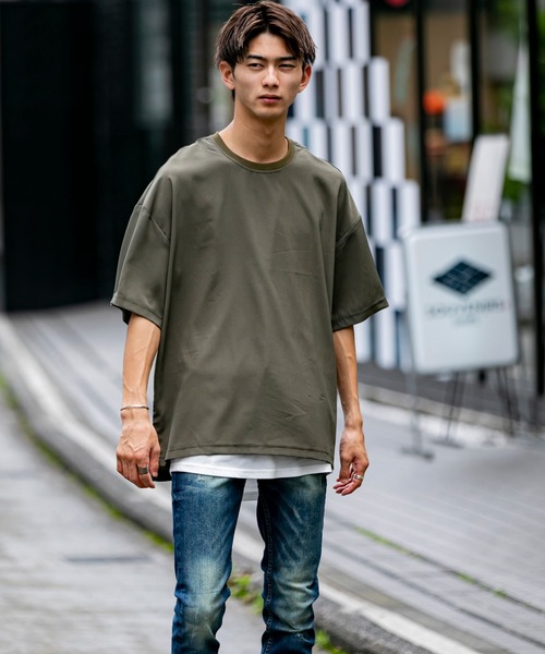 Beno（ビーノ）の「ソフトジョーゼット / リラクシング ルーズシルエット レイヤード TEE（Tシャツ/カットソー・メンズ・カーキ/ライトグレー/ブルー/ネイビー/ブラック・M/L）」の14枚目の写真