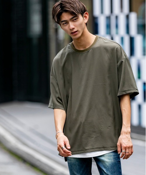 Beno（ビーノ）の「ソフトジョーゼット / リラクシング ルーズシルエット レイヤード TEE（Tシャツ/カットソー・メンズ・カーキ/ライトグレー/ブルー/ネイビー/ブラック・M/L）」の15枚目の写真