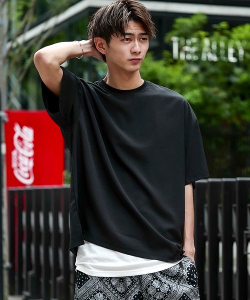 Beno（ビーノ）の「ソフトジョーゼット / リラクシング ルーズシルエット レイヤード TEE（Tシャツ/カットソー・メンズ・カーキ/ライトグレー/ブルー/ネイビー/ブラック・M/L）」の7枚目の写真