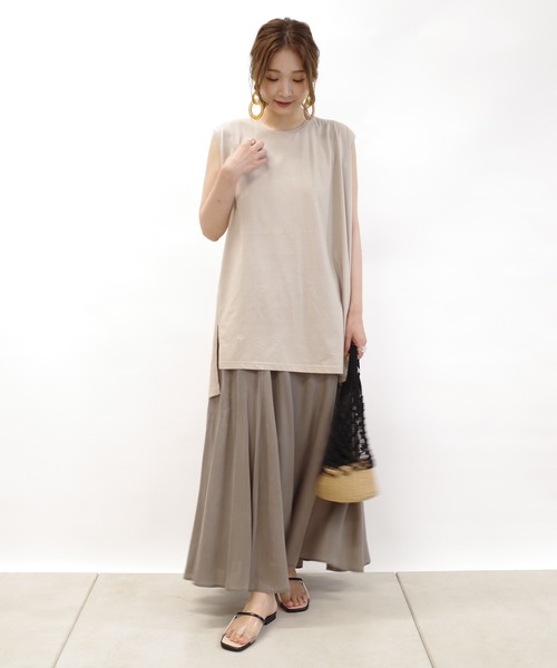 DouDou（ドゥドゥ）の「キュプラフレアスカート（スカート・レディース・ブラック/ベージュ/ピンク・FREE）」の4枚目の写真