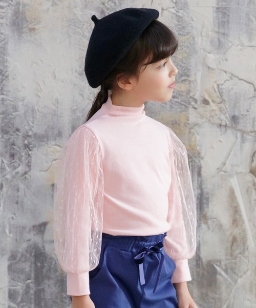 Bee des Bee（ビーデスビー）の「チュール袖トップス（Tシャツ/カットソー・キッズ・ベージュ/ブラウン/ブラック系その他/ピンク/グレー/ライトブルー/ダークブラウン/ホワイト/テラコッタ/ブラック/ネイビー/グレー系/ピンクベージュ/グレイッシュベージュ/モスグリーン/パープル/ライトグレー・120cm/130cm/140cm/150cm/110cm/100cm）」の17枚目の写真