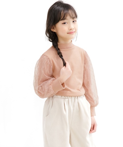 Bee des Bee（ビーデスビー）の「チュール袖トップス（Tシャツ/カットソー・キッズ・ベージュ/ブラウン/ブラック系その他/ピンク/グレー/ライトブルー/ダークブラウン/ホワイト/テラコッタ/ブラック/ネイビー/グレー系/ピンクベージュ/グレイッシュベージュ/モスグリーン/パープル/ライトグレー・120cm/130cm/140cm/150cm/110cm/100cm）」の21枚目の写真