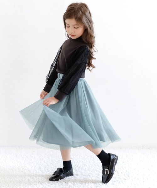 Bee des Bee（ビーデスビー）の「チュール袖トップス（Tシャツ/カットソー・キッズ・ベージュ/ブラウン/ブラック系その他/ピンク/グレー/ライトブルー/ダークブラウン/ホワイト/テラコッタ/ブラック/ネイビー/グレー系/ピンクベージュ/グレイッシュベージュ/モスグリーン/パープル/ライトグレー・120cm/130cm/140cm/150cm/110cm/100cm）」の18枚目の写真