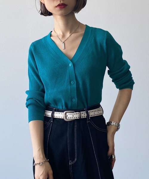 PAGEBOY（ページボーイ）の「リブVネックカーデ（カーディガン/ボレロ・レディース・オフホワイト/ブラック/ブラウン/ブルー系その他・FREE）」の8枚目の写真