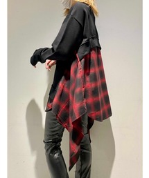 ROYAL FLASH | ADDICT NOIR/アディクト ノアー/CHECK COMNI SWEAT TOPS(Tシャツ/カットソー)