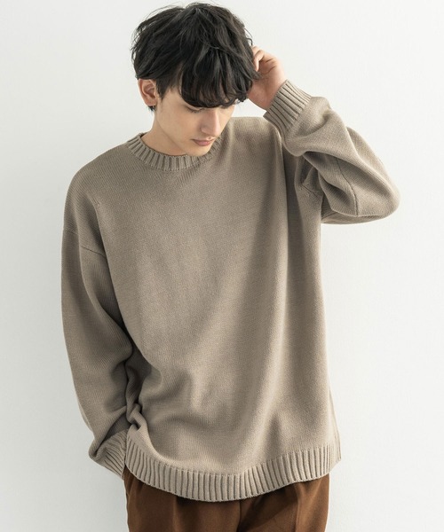 Rocky Monroe（ロッキーモンロー）の「オーバーサイズ 5G 天竺 ミドルゲージ ロングクルーネックニット（ニット/セーター・メンズ・ネイビー/グリーン/ブラック/グレイッシュベージュ/ブラウン・L/M）」の4枚目の写真