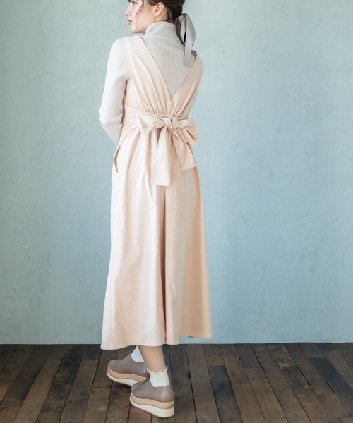 OLIVE des OLIVE(オリーブデオリーブ)の「後ろリボン配色ステッチジャンスカ(ジャンパースカート・レディース・ライトグレー/ブラック/アイボリー/ベージュ系その他・FREE)」の1枚目の写真