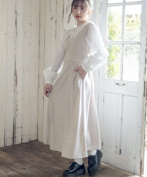 OLIVE des OLIVE(オリーブデオリーブ)の「後ろリボン配色ステッチジャンスカ(ジャンパースカート・レディース・ライトグレー/ブラック/アイボリー/ベージュ系その他・FREE)」の8枚目の写真