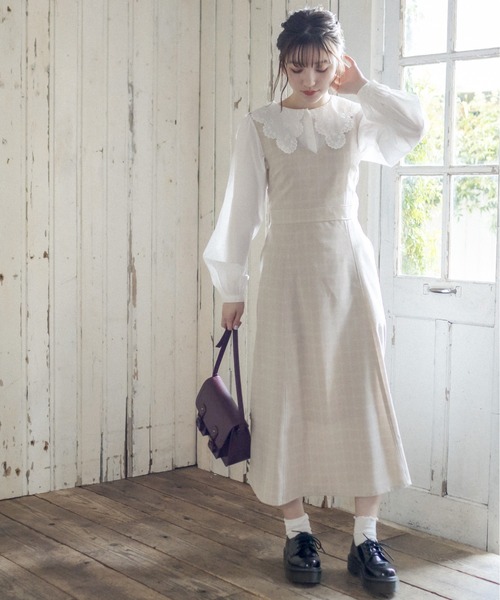 OLIVE des OLIVE(オリーブデオリーブ)の「後ろリボン配色ステッチジャンスカ(ジャンパースカート・レディース・ライトグレー/ブラック/アイボリー/ベージュ系その他・FREE)」の12枚目の写真