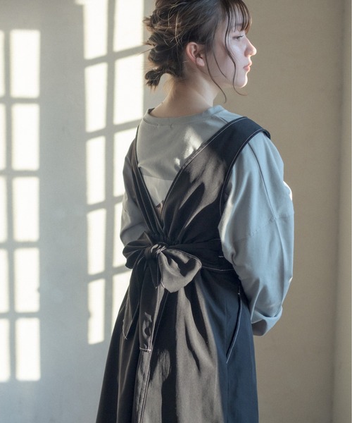 OLIVE des OLIVE(オリーブデオリーブ)の「後ろリボン配色ステッチジャンスカ(ジャンパースカート・レディース・ライトグレー/ブラック/アイボリー/ベージュ系その他・FREE)」の13枚目の写真