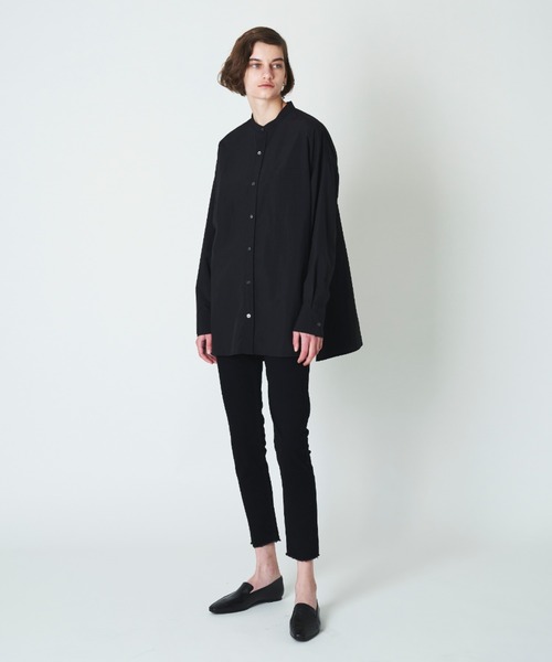 未使用 OURET ノーカラージャケット 白う バンドカラーロングシャツ 