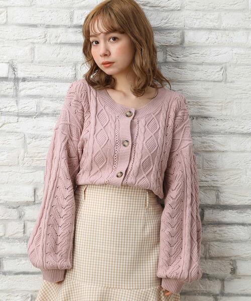 INGNI（イング）の「スカシケーブルカーディガン（カーディガン/ボレロ・レディース・オフホワイト/ピンク/ミント/ライトベージュ・M）」の4枚目の写真