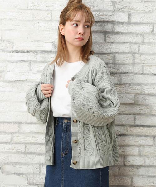 INGNI（イング）の「スカシケーブルカーディガン（カーディガン/ボレロ・レディース・オフホワイト/ピンク/ミント/ライトベージュ・M）」の3枚目の写真