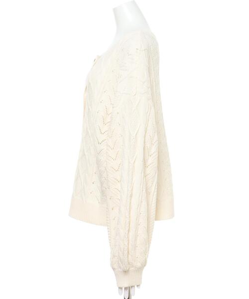 INGNI（イング）の「スカシケーブルカーディガン（カーディガン/ボレロ・レディース・オフホワイト/ピンク/ミント/ライトベージュ・M）」の5枚目の写真