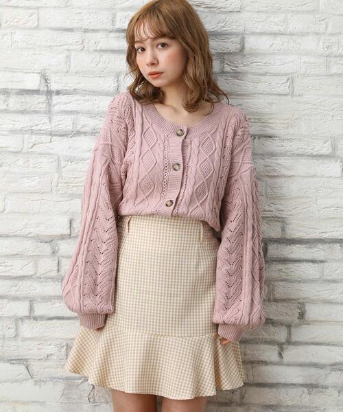 INGNI（イング）の「スカシケーブルカーディガン（カーディガン/ボレロ・レディース・オフホワイト/ピンク/ミント/ライトベージュ・M）」の10枚目の写真