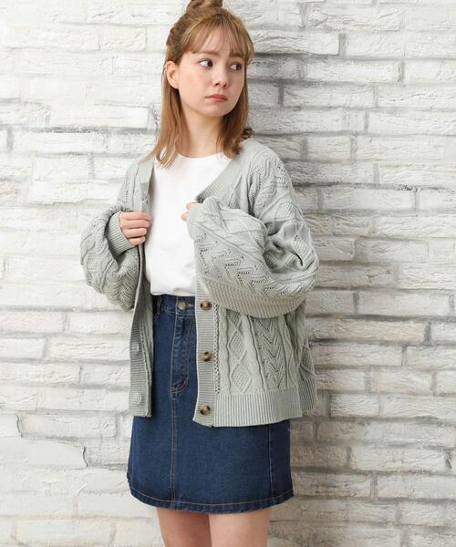 INGNI（イング）の「スカシケーブルカーディガン（カーディガン/ボレロ・レディース・オフホワイト/ピンク/ミント/ライトベージュ・M）」の11枚目の写真