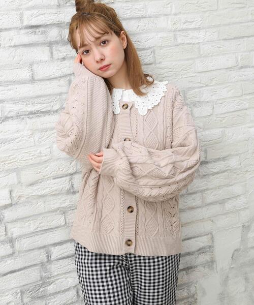 INGNI（イング）の「スカシケーブルカーディガン（カーディガン/ボレロ・レディース・オフホワイト/ピンク/ミント/ライトベージュ・M）」の12枚目の写真