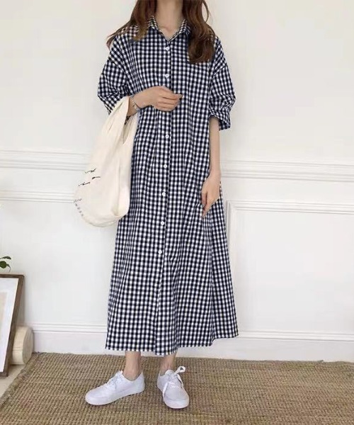 ★1日限定値下げ★PINUE Aラインシャツワンピース　ピヌエ　Mサイズ PINUE Aラインシャツワンピース(CHECK) Mサイズ ピヌエ ワンピース