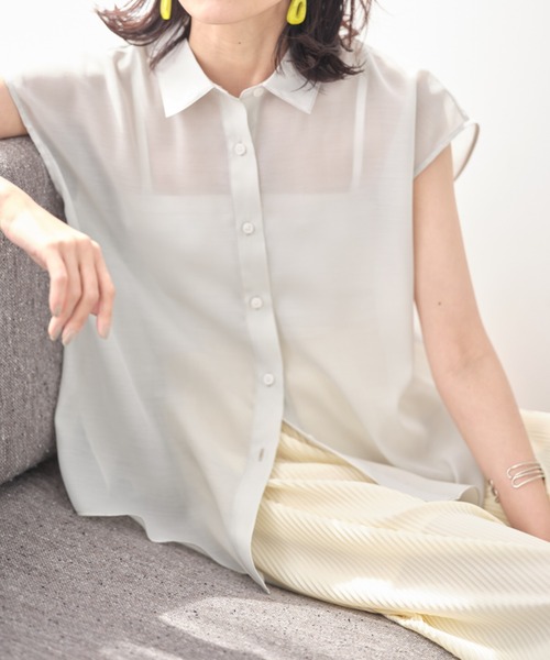 &. NOSTALGIA(アンドドットノスタルジア)の「シアーフレンチスリーブシャツ(Tシャツ/カットソー・レディース・ホワイト/オレンジ/グリーン・FREE)」の1枚目の写真