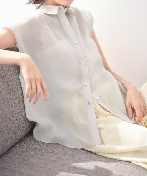 &. NOSTALGIA(アンドドットノスタルジア)の「シアーフレンチスリーブシャツ(Tシャツ/カットソー・レディース・ホワイト/オレンジ/グリーン・FREE)」の16枚目の写真