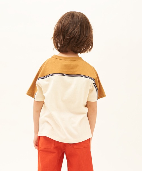 RUGGEDWORKS（ラゲッドワークス）の「テープ使い切替え半袖TEE（Tシャツ/カットソー・キッズ・グレー/キナリ・110/120/130/150/100/90/140）」の2枚目の写真