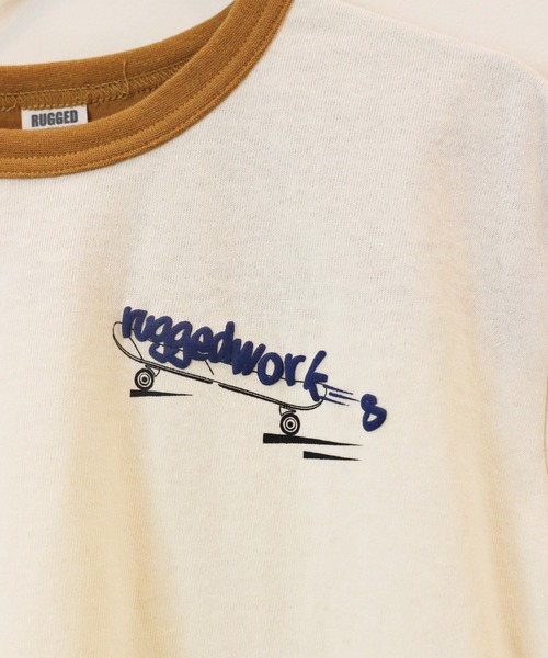 RUGGEDWORKS（ラゲッドワークス）の「テープ使い切替え半袖TEE（Tシャツ/カットソー・キッズ・グレー/キナリ・110/120/130/150/100/90/140）」の6枚目の写真