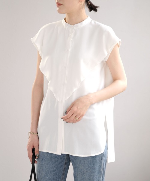 ANDJ(アンドジェイ)の「ケープカラートロピカルブラウス(シャツ/ブラウス・レディース・ホワイト/オレンジ/ブラック・M)」の2枚目の写真