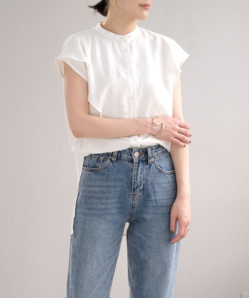 ANDJ(アンドジェイ)の「ケープカラートロピカルブラウス(シャツ/ブラウス・レディース・ホワイト/オレンジ/ブラック・M)」の8枚目の写真