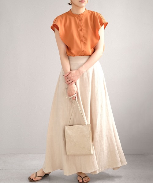 ANDJ(アンドジェイ)の「ケープカラートロピカルブラウス(シャツ/ブラウス・レディース・ホワイト/オレンジ/ブラック・M)」の9枚目の写真