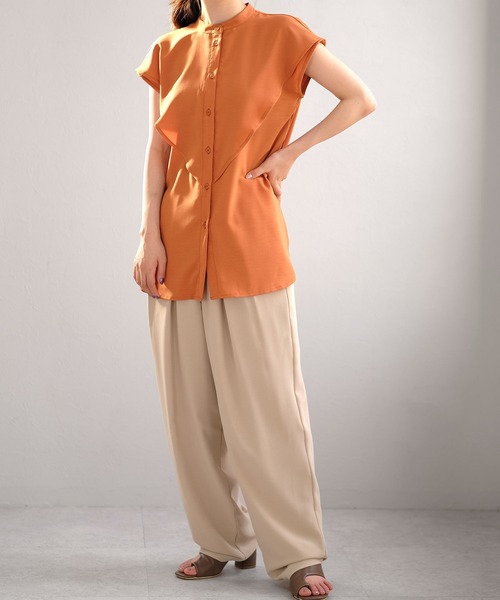 ANDJ(アンドジェイ)の「ケープカラートロピカルブラウス(シャツ/ブラウス・レディース・ホワイト/オレンジ/ブラック・M)」の14枚目の写真