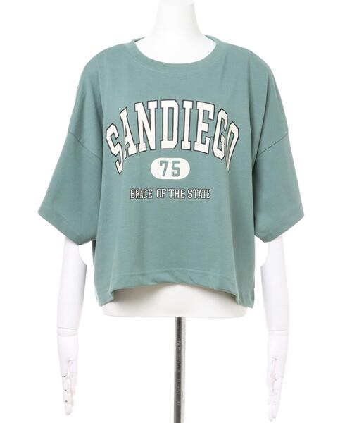 INGNI（イング）の「カレッジショート丈Tシャツ（Tシャツ/カットソー・レディース・オフホワイト/グレー/グリーン・M）」の5枚目の写真