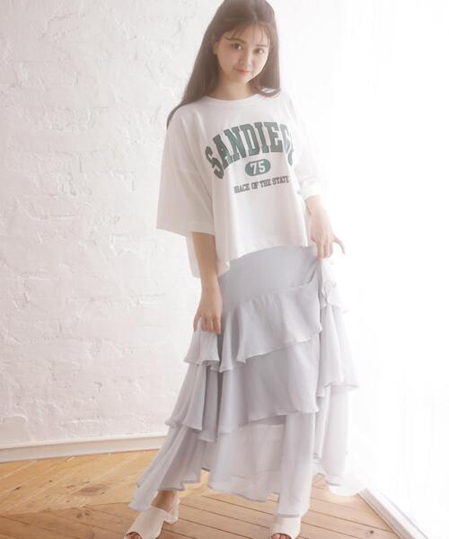 INGNI（イング）の「カレッジショート丈Tシャツ（Tシャツ/カットソー・レディース・オフホワイト/グレー/グリーン・M）」の8枚目の写真