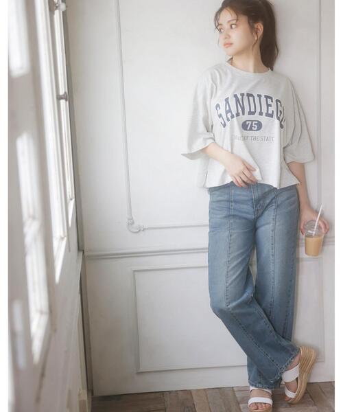 INGNI（イング）の「カレッジショート丈Tシャツ（Tシャツ/カットソー・レディース・オフホワイト/グレー/グリーン・M）」の9枚目の写真