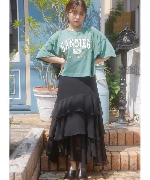 INGNI（イング）の「カレッジショート丈Tシャツ（Tシャツ/カットソー・レディース・オフホワイト/グレー/グリーン・M）」の10枚目の写真