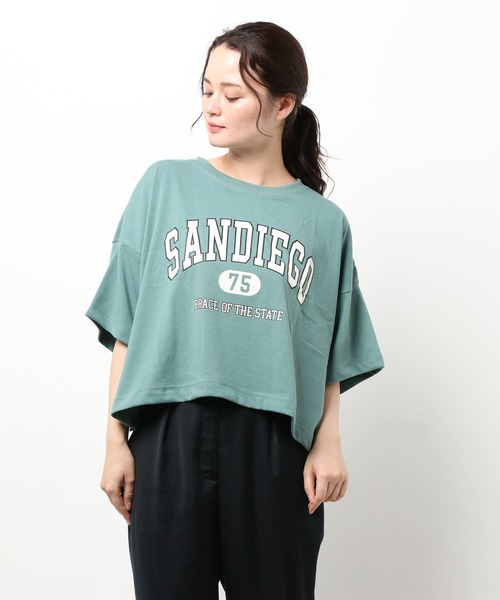 INGNI（イング）の「カレッジショート丈Tシャツ（Tシャツ/カットソー・レディース・オフホワイト/グレー/グリーン・M）」の3枚目の写真