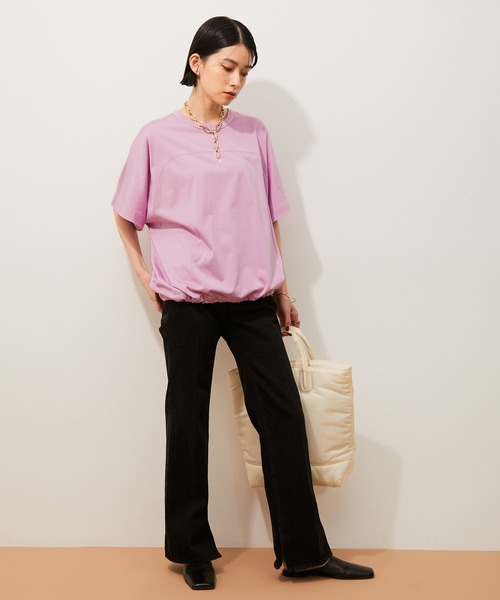 ADAM ET ROPE'(アダムエロペ)の「ドロストTシャツ(Tシャツ/カットソー・レディース・ピンク/ブラック/キナリ・FREE)」の12枚目の写真