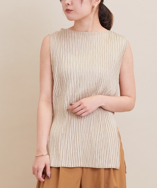 SALON adam et rope'（サロン アダム エ ロペ）の「【セットアップ対応】ホールガーメントニットプリーツプルオーバー（Tシャツ/カットソー・レディース・グレー/ベージュ・FREE）」の2枚目の写真
