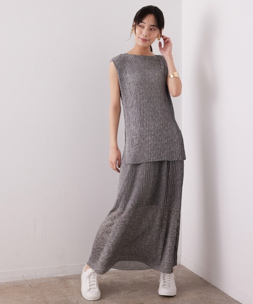 SALON adam et rope'（サロン アダム エ ロペ）の「【セットアップ対応】ホールガーメントニットプリーツプルオーバー（Tシャツ/カットソー・レディース・グレー/ベージュ・FREE）」の5枚目の写真