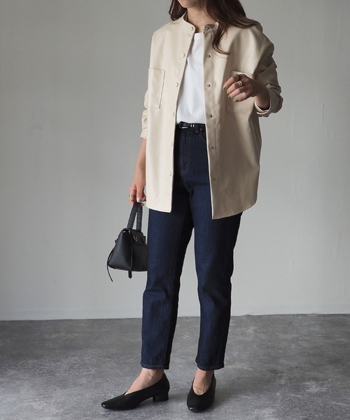 Riberry(リベリー)の「スタンドカラーシャツジャケット(ライダースジャケット・レディース・ブラック/オリーブ/アイボリー・MEDIUM)」の21枚目の写真