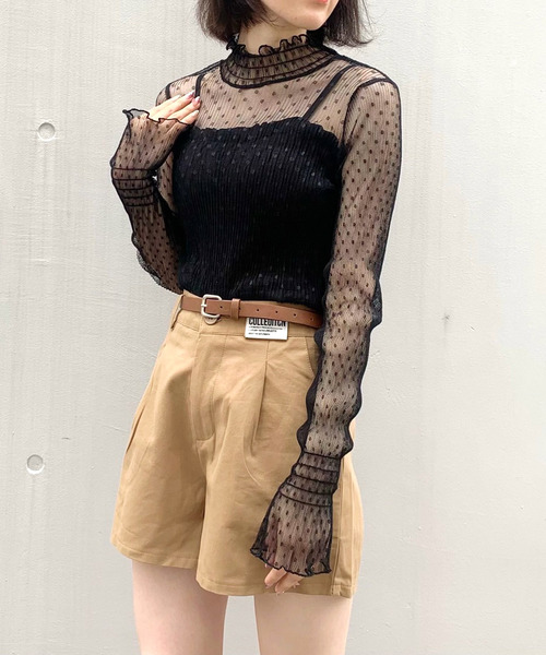 titty＆Co. PETIT（ティティアンドコープティ）の「【titty&Co.PETIT】フリルシャーリングキャミトップス（キャミソール・レディース・グレー/ホワイト/ブラック・FREE）」の9枚目の写真